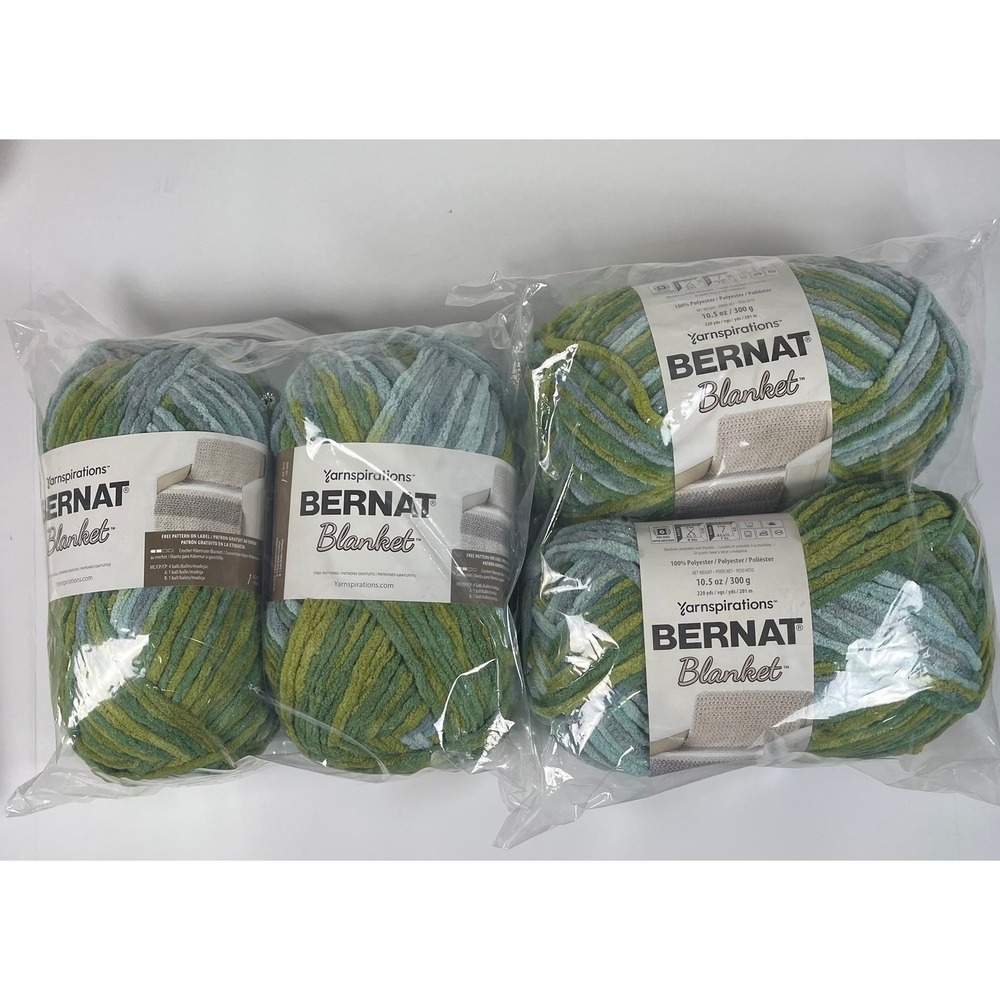 Bernat Blanket Yarn Forest Sage 4 Skeins Super Bulky 6 Polyester 10.5oz 880yd